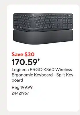 Staples Logitech ERGO K860 Wireless Ergonomic Keyboard - Split Keyboard offer