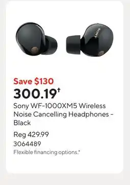 Staples Sony WF-1000XM5 Wireless Noise Cancelling Headphones - Black offer