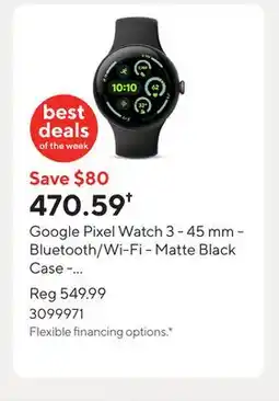 Staples Google Pixel Watch 3 - 45 mm - Bluetooth/Wi-Fi - Matte Black Case - Obsidian Band offer