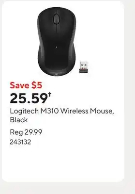 Staples Logitech M310 Wireless Mouse, Black offer