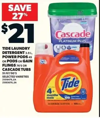 Loblaws Tide laundry detergent power pods or pods or gain flings or cascade tubs offer