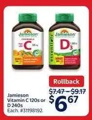 Walmart Jamieson Vitamin C 120s or D 240s offer
