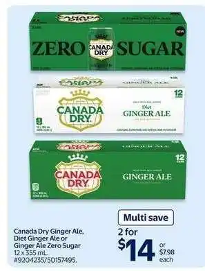 Walmart Canada Dry Ginger Ale, Diet Ginger Ale or Ginger Ale Zero Sugar offer