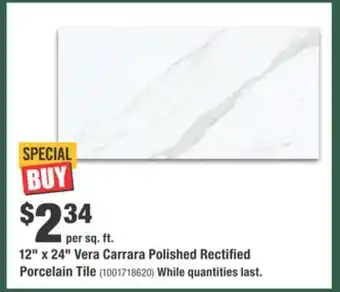 Home Depot 12 x 24 Vera Carrara Polished Rectified Porcelain Tile offer