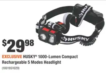 Home Depot HUSKY 1000-Lumen Compact Rechargeable 5 Modes Headlight offer