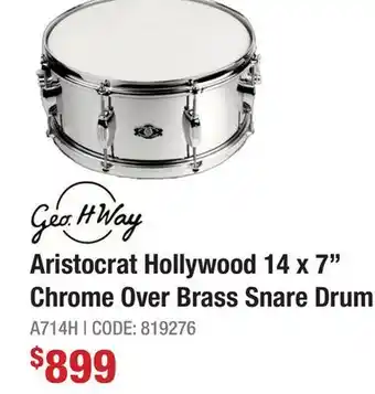 Long & McQuade ARISTOCRAT HOLLYWOOD 14 X 7 CHROME OVER BRASS SNARE DRUM offer