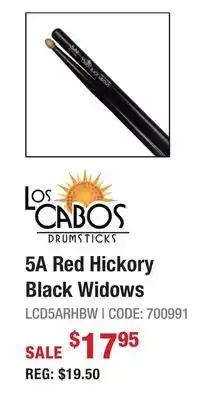 Long & McQuade 5A BLACK WIDOWS DRUMSTICKS - RED HICKORY offer