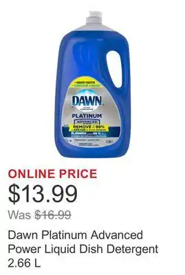 Costco Dawn Platinum Advanced Power Liquid Dish Detergent 2.66 L offer