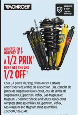 Canadian Tire Monroe Selected Shocks and Struts offer