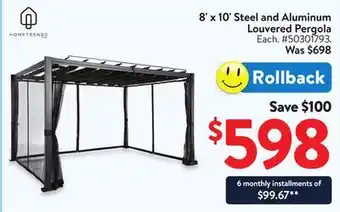 Walmart 8' x 10' Steel and Aluminum Louvered Pergola offer