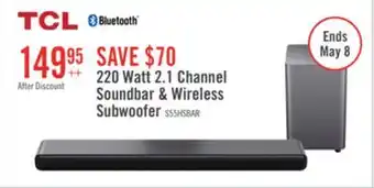 The Brick TCL 2.1 CH Bluetooth Dolby Atmos DTS Virtual:X Soundbar with Wireless Subwoofer (S55H) offer