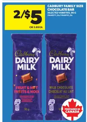 Real Canadian Superstore CADBURY FAMILY SIZE CHOCOLATE BAR, 90 G offer
