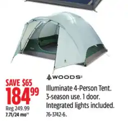 Canadian Tire Illuminate 4-Person Tent. 3-season use. 1 door offer