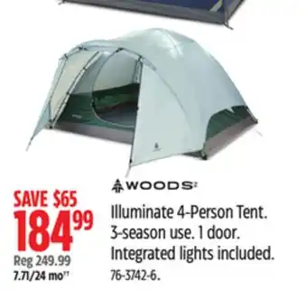 Canadian Tire Illuminate 4-Person Tent. 3-season use. 1 door offer