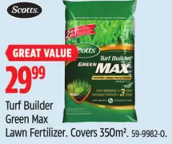Canadian Tire Scotts Turf Builder Green Max Lawn Fertilizer Covers offer