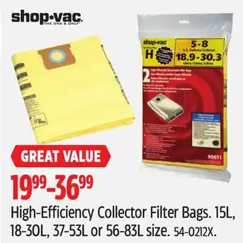 Canadian Tire Shop-Vac High-Efficiency Collector Filter Bags. 15L offer