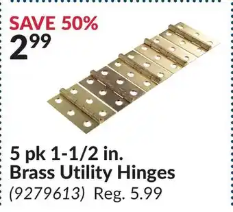 Princess Auto 5 pk 1-1/2 in. Brass Utility Hinges offer