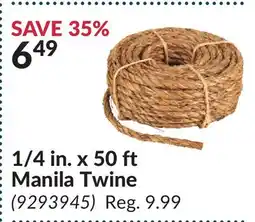 Princess Auto 1/4 in. x 50 ft Manila Twine offer