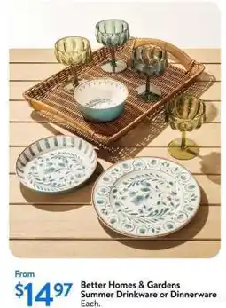 Walmart Better Homes & Gardens Summer Drinkware or Dinnerware offer