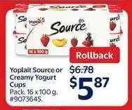 Walmart Yoplait Source or Creamy Yogurt Cups offer