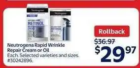 Walmart Neutrogena Rapid Wrinkle Repair Cream or Oil offer