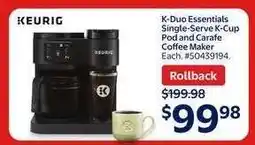 Walmart Keurig K-Duo Essentials Single-Serve K-Cup Pod and Carafe Coffee Maker offer
