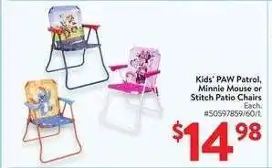 Walmart Kids' PAW Patrol, Minnie Mouse or Stitch Patio Chairs offer