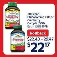 Walmart Jamieson Glucosamine 150s or Cranberry Complex 100s offer