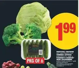 No Frills Broccoli Crowns, Iceberg Lettuce, Farmer's Market Mini Cucumbers offer