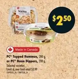 No Frills PC Topped Hummus or PC Naan Dippers offer