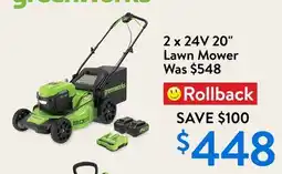Walmart 2 x 24V 20 Lawn Mower offer