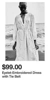 H&M Eyelet-Embroidered Dress with Tie Belt offer