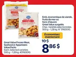 Walmart Great Value Frozen Meat and Seafood or Appetizers Value Packs offer