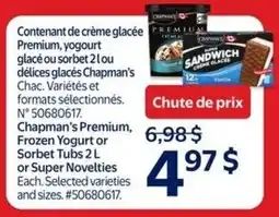 Walmart Chapman's Premium Frozen Yogurt or Sorbet Tubs offer