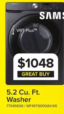 Leon's Samsung Black Stainless Steel Front-Load Washer with Self Clean+ (5.2 cu. ft.) - WF45T6000AV/A5 offer