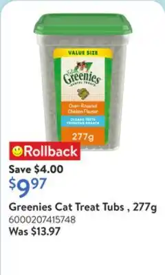 Walmart Greenies Cat Treat Tubs , 277g offer