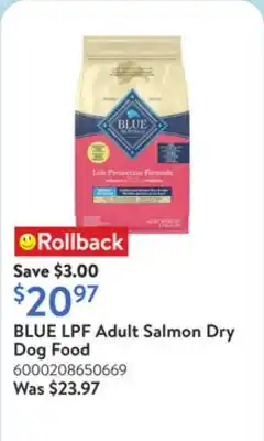 Walmart BLUE LPF Adult Salmon Dry Dog Food offer