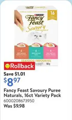 Walmart Fancy Feast Savoury Puree Naturals, 16ct Variety Pack offer