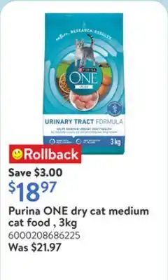 Walmart Purina ONE dry cat medium cat food , 3kg offer