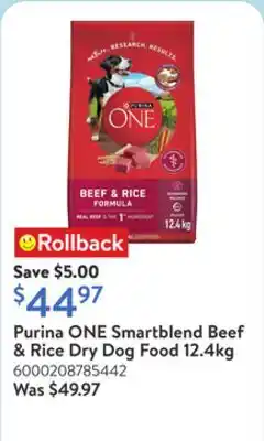 Walmart Purina ONE Smartblend Beef & Rice Dry Dog Food 12.4kg offer