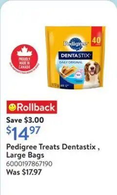 Walmart Pedigree Treats Dentastix , Large Bags offer