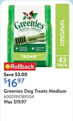 Walmart Greenies Dog Treats Medium offer