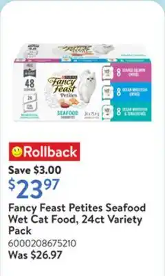 Walmart Fancy Feast Petites Seafood Wet Cat Food, 24ct Variety Pack offer
