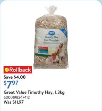 Walmart Great Value Timothy Hay, 1.3kg offer