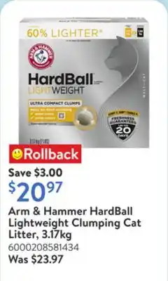 Walmart Arm & Hammer HardBall Lightweight Clumping Cat Litter, 3.17kg offer