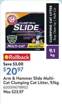 Walmart Arm & Hammer Slide Multi-Cat Clumping Cat Litter, 9.1kg offer