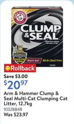 Walmart Arm & Hammer Clump & Seal Multi-Cat Clumping Cat Litter, 12.7kg offer