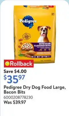 Walmart Pedigree Dry Dog Food Large, Bacon Bits offer