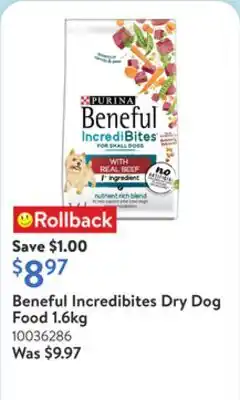 Walmart Beneful Incredibites Dry Dog Food 1.6kg offer