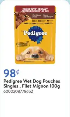 Walmart Pedigree Wet Dog Pouches Singles , Filet Mignon 100g offer
